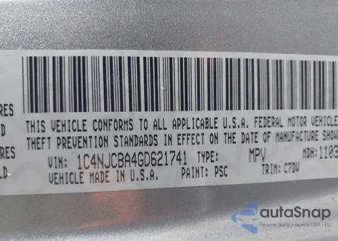 2016 Jeep Compass Sport z USA, uszkodzony, nr VIN 1C4NJCBA4GD621741